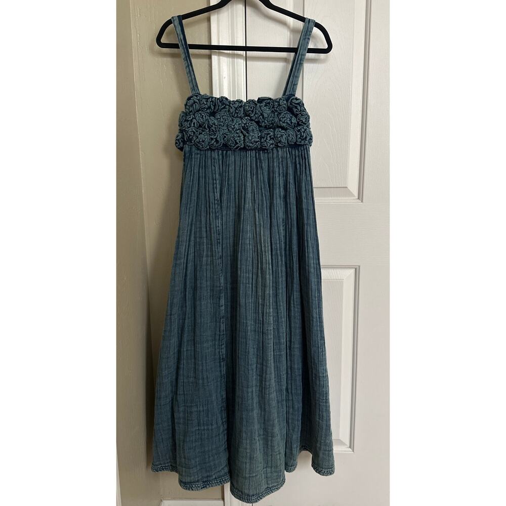 Free People Dolly Denim Midi Dress Rosette‎ Blue - Size Medium - Picture 3 of 8